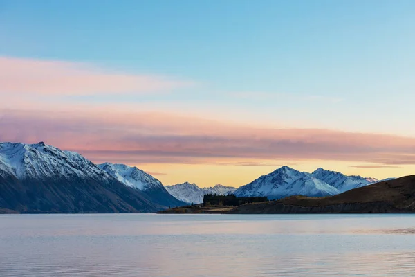 Increíbles Paisajes Naturales Nueva Zelanda Lago Las Montañas Atardecer — Foto de Stock