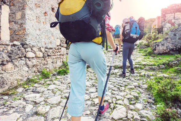 Grupp Backpackers Vandring Bergen Utomhus Aktiv Livsstil Resor Äventyr Semester — Stockfoto