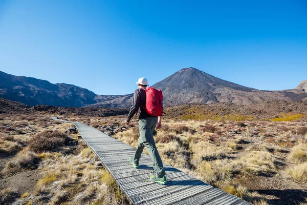 Homem Caminhando Rota Trilha Caminhada Com Mount Cook National Park — Fotografia de Stock