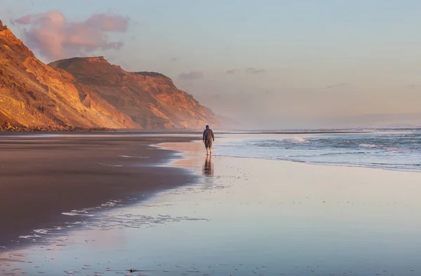 Beautiful Sunset at the Ocean Beach, New Zealand. Inspiring natural and travel background