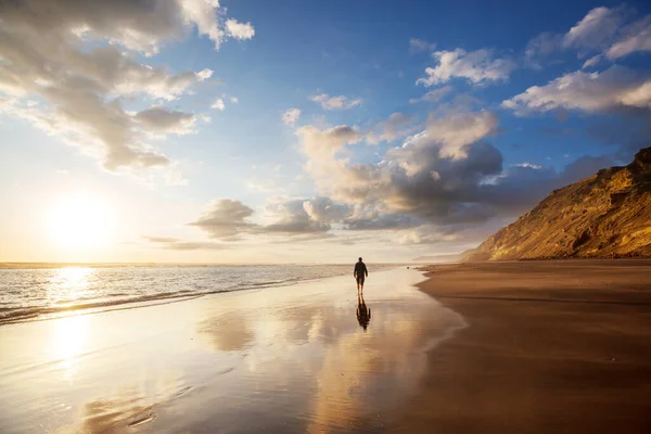 Beautiful Sunset Ocean Beach Nova Zelândia Inspirador Natural Fundo Viagem — Fotografia de Stock