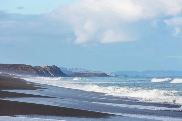 Piękny Zachód Słońca Plaży Ocean Beach Nowej Zelandii Inspirujące Środowisko — Zdjęcie stockowe