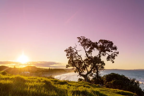 Закат Оушен Бич Новая Зеландия Вдохновляющий Природный Туристический Фон — стоковое фото