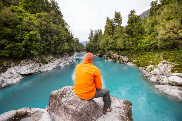 Синій Басейн Новій Зеландії Чиста Блакитна Річка Біля Хокітіка Прекрасні — стокове фото