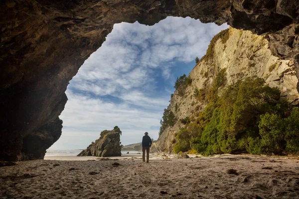 Ocean Beach Yeni Zelanda Güzel Bir Gün Batımı Lham Verici — Stok fotoğraf