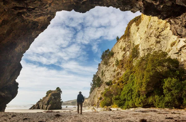 Ocean Beach Yeni Zelanda Güzel Bir Gün Batımı Lham Verici — Stok fotoğraf