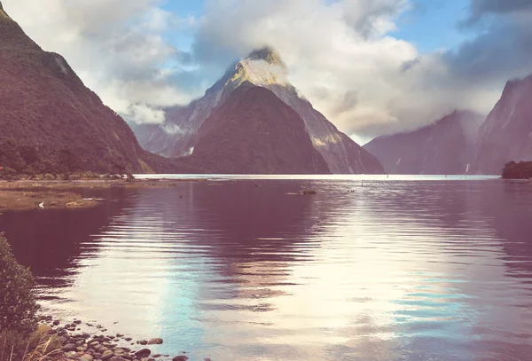 Paisajes Naturales Increíbles Milford Sound Parque Nacional Fiordland Nueva Zelanda — Foto de Stock