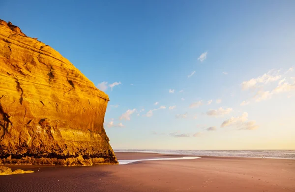 Prachtige Zonsondergang Aan Het Ocean Beach Nieuw Zeeland Inspirerende Natuurlijke — Stockfoto