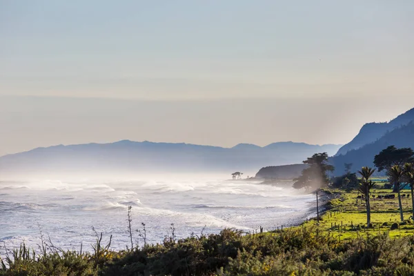 Schöner Sonnenuntergang Ocean Beach Neuseeland Inspirierender Natur Und Reisehintergrund — Stockfoto