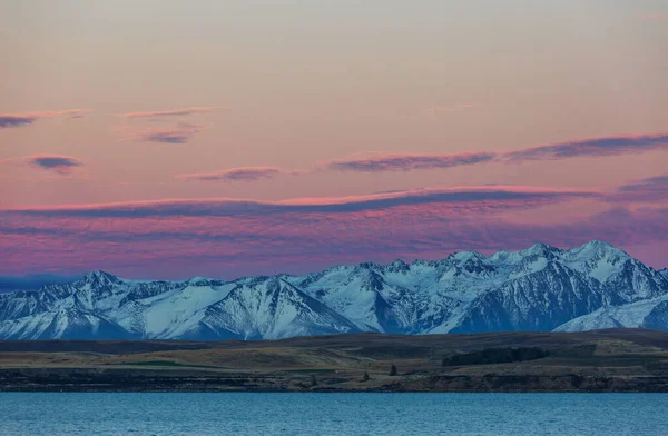 Increíbles Paisajes Naturales Nueva Zelanda Lago Las Montañas Atardecer —  Fotos de Stock