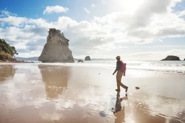 Beautiful Sunset Ocean Beach Nova Zelândia Inspirador Natural Fundo Viagem — Fotografia de Stock