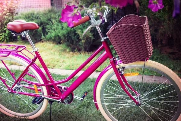 Retro Vintage City Bike Parked Summer Garden — Stock Photo, Image