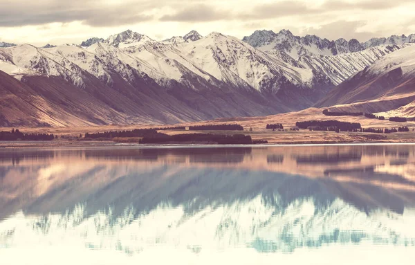 Amazing Natural Landscapes New Zealand Mountains Lake Sunset — Stock Photo, Image