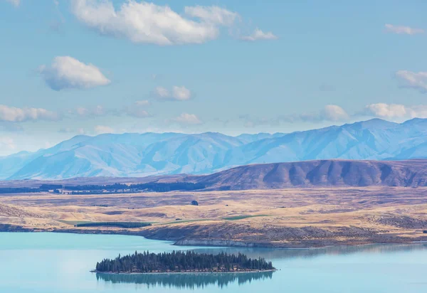 Yeni Zelanda Daki Inanılmaz Doğal Manzaralar Gün Batımında Dağlar Göl — Stok fotoğraf