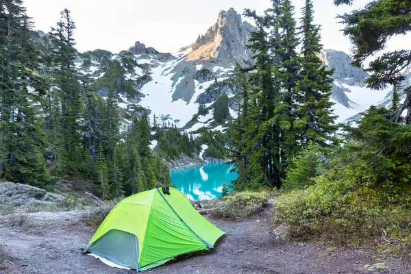 Hiking Tent Mountains Baker Recreation Area Washington Usa — Stock Photo, Image