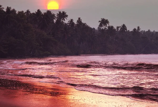 Klidný Západ Slunce Tropické Pláži — Stock fotografie