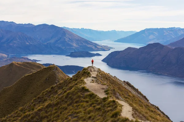 Caminata Viajeros Roys Peak Nueva Zelanda Lago Wanaka — Foto de Stock