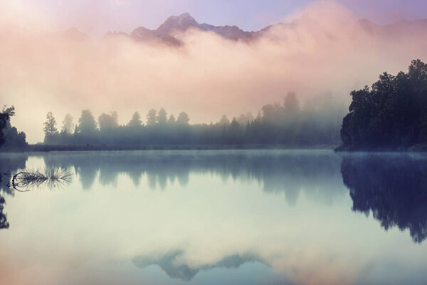 Beautiful natural landscapes- Mt Cook reflection in Lake Matheson, South Island, New Zealand