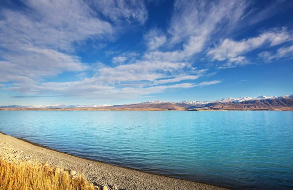 Paysages Naturels Étonnants Nouvelle Zélande Lac Des Montagnes Coucher Soleil — Photo