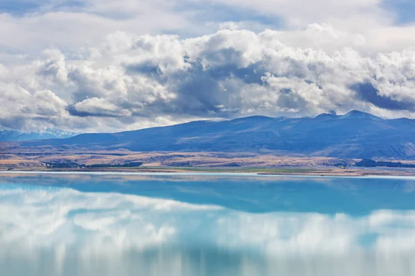 Úžasná Přírodní Krajina Novém Zélandu Horské Jezero Při Západu Slunce — Stock fotografie