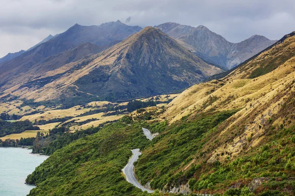 Fantastiska Naturlandskap Nya Zeeland Berg Sjö Vid Solnedgången — Stockfoto