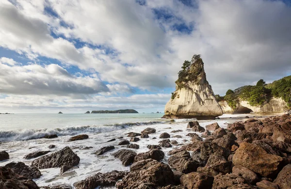 Couple Tourists Cathedral Cove Coromandel Peninsula New Zealand — Stock Photo, Image