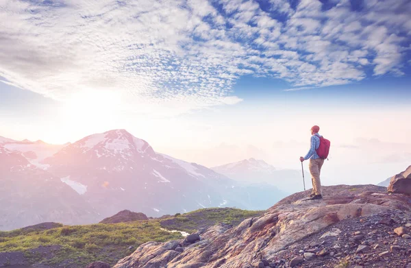 Hiking Man Canadian Mountains Hike Popular Recreation Activity North America — Stock Photo, Image