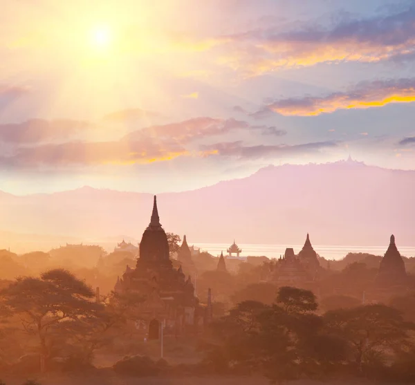 Berömd Antika Staden Bagan Vid Solnedgången Myanmar — Stockfoto