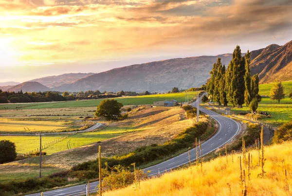 Vista Paisagem Vale Montanha Nascer Sol Nova Zelândia — Fotografia de Stock