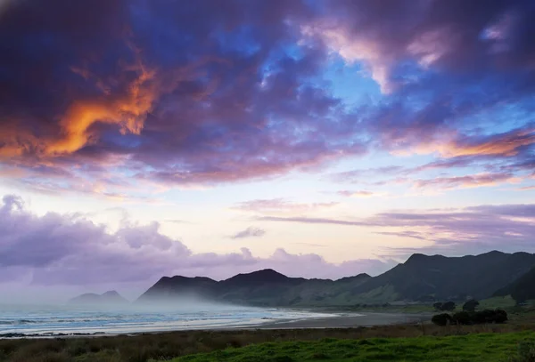 Beautiful landscapes it the Ocean Beach, New Zealand. Inspiring natural and travel background