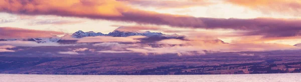 Increíbles Paisajes Naturales Nueva Zelanda Lago Las Montañas Atardecer — Foto de Stock