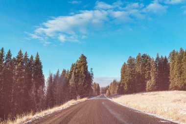 Dağlarda manzaralı bir yol. Seyahat arkaplanı.