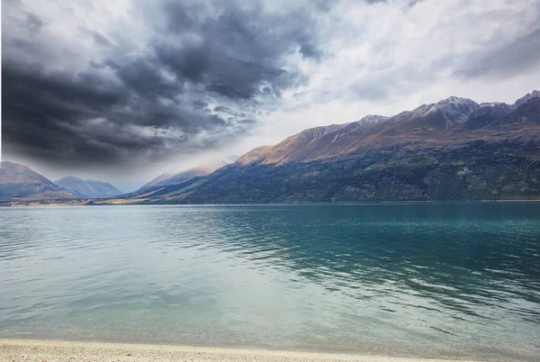 Paesaggi Naturali Incredibili Nuova Zelanda Montagne Lago Tramonto — Foto Stock