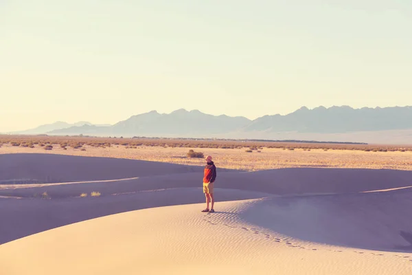 在沙漠中远足 日出时间 — 图库照片
