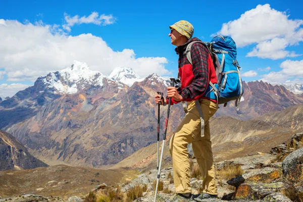 Backpacker Hike High Mountains — Stock Photo, Image