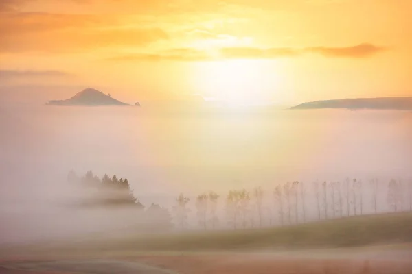 朝霧に覆われた田園地帯 — ストック写真