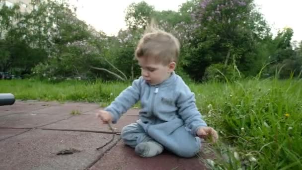 Adorabile divertente bambino giocare al parco giochi sotto la cura dei suoi genitori hipster — Video Stock