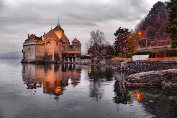 Vista Famoso Chateau Chillon Lago Genebra Dos Suíça Cantão Montreux — Fotografia de Stock