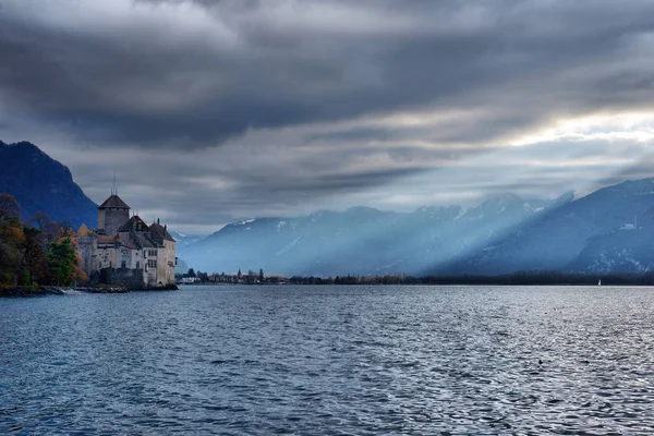 Vista Famoso Chateau Chillon Lago Genebra Dos Suíça Cantão Montreux — Fotografia de Stock