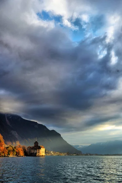 Vista Famoso Chateau Chillon Lago Genebra Dos Suíça Cantão Montreux — Fotografia de Stock