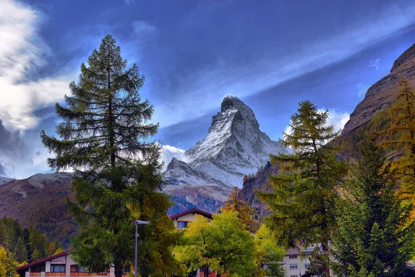 Lenyűgöző Őszi Táj Híres Alpok Csúcs Matterhorn Svájci Alpokban Valais — Stock Fotó