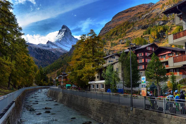 Lenyűgöző Őszi Táj Híres Alpok Csúcs Matterhorn Svájci Alpokban Valais — Stock Fotó
