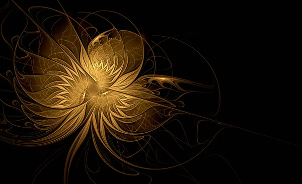 Abstract fractal gold flower on black background