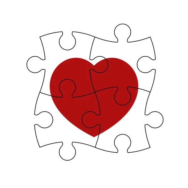 Cuore puzzle rosso — Vettoriale Stock