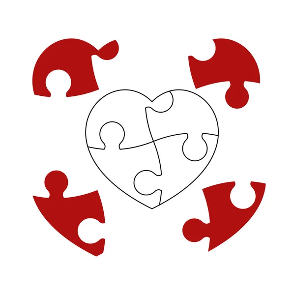 Corazón rompecabezas rojo — Vector de stock