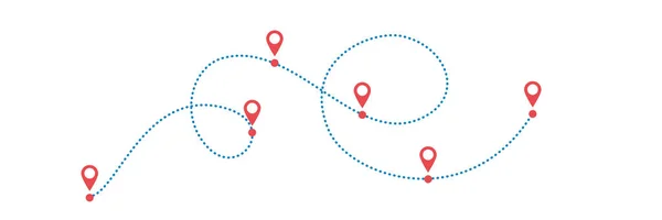Chemin Bleu Pointillé Avec Des Points Rouges Chemin Vers Quelque — Image vectorielle