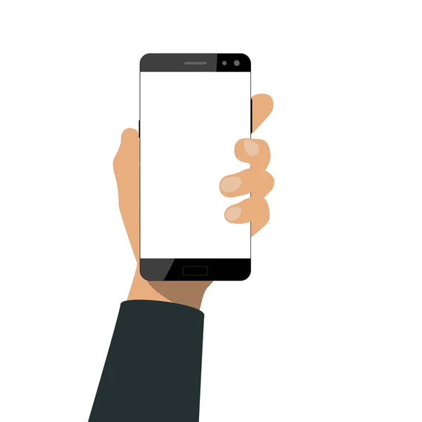 Χέρι Κρατά Ένα Smartphone Κενή Λευκή Οθόνη Χρησιμοποιώντας Κινητό Έξυπνο — Διανυσματικό Αρχείο