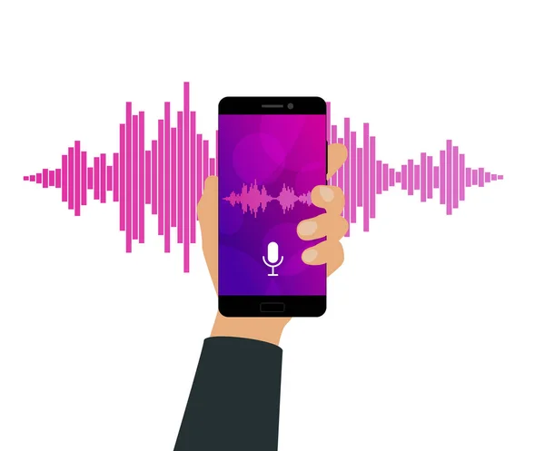 Rosa violeta Ondas de sonido en la pantalla de un smartphone — Vector de stock