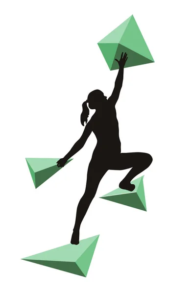 Mujer trepa pared de escalada — Vector de stock