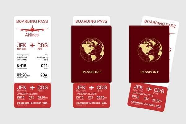 Pasaporte y tarjeta de embarque — Vector de stock